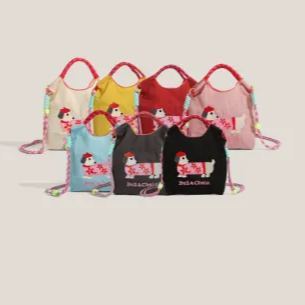 環保購物袋刺繡腊腸狗迷你手提包單肩斜挎包手機包