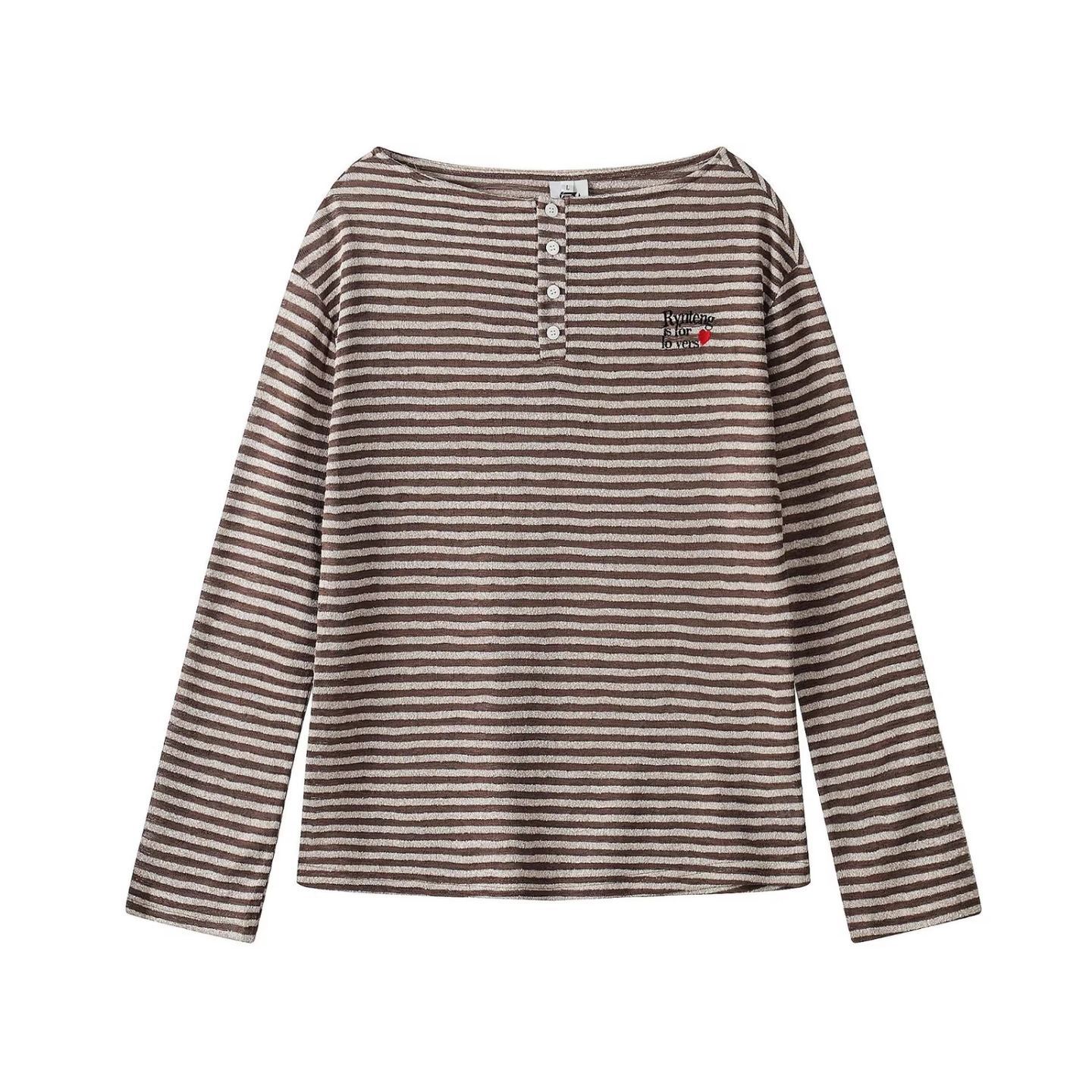 春夏新款復古條紋長袖T恤女一字肩慵懶風薄款防曬罩衫女