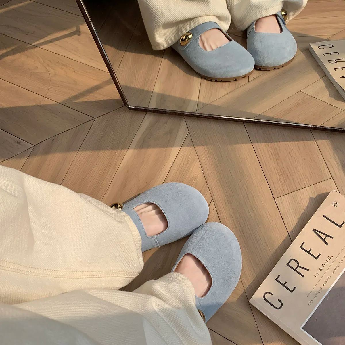 小金豆圓頭軟萌增高厚底瑪麗珍勃肯半拖鞋女夏季