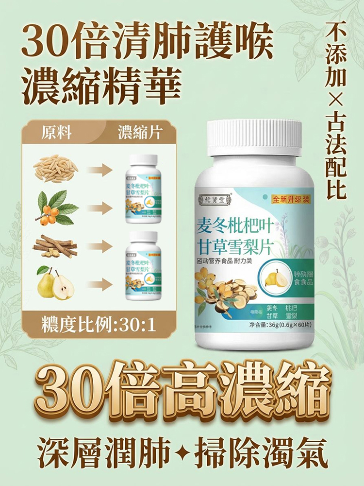 【3天化痰潤肺】麥冬枇杷葉甘草雪梨片
