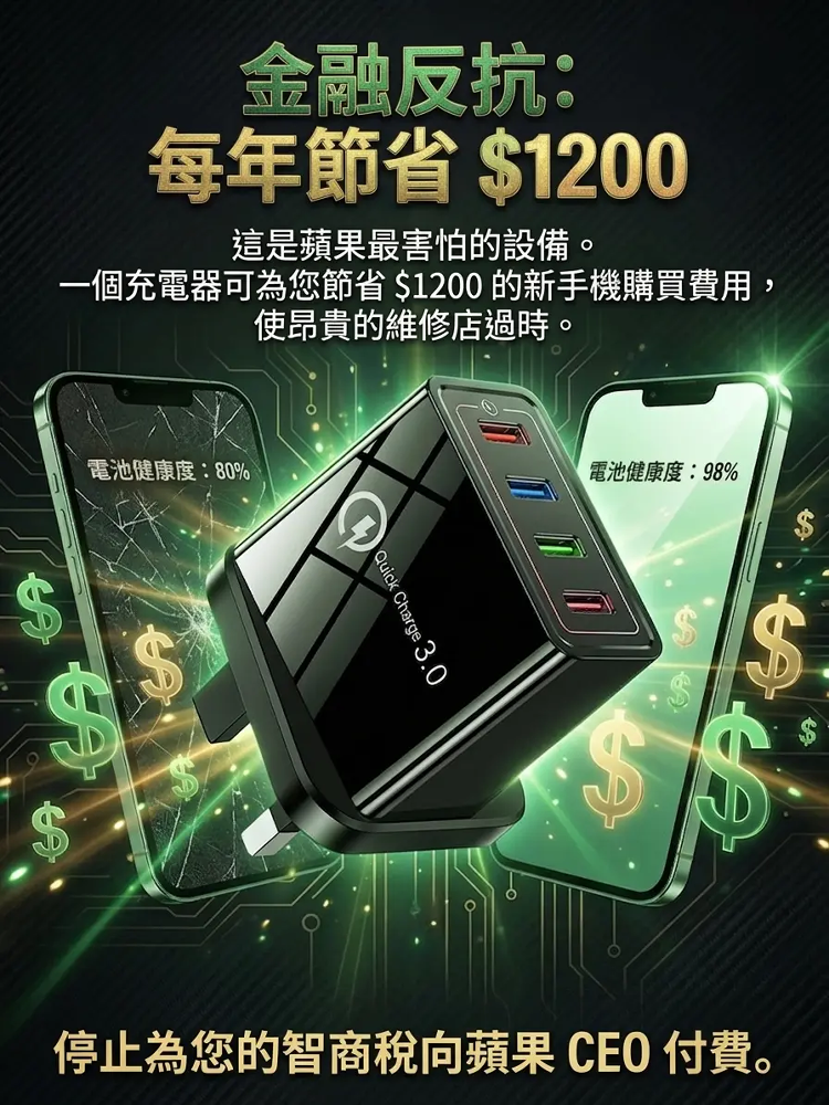【提高手機續航】四口旅行充電器