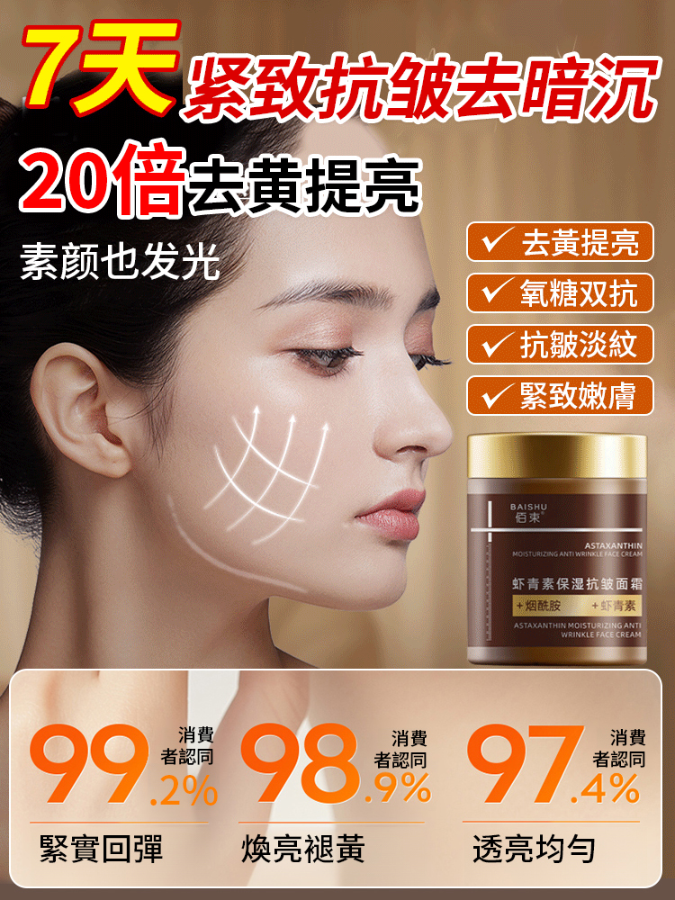 【全臉亮白無皺紋】蝦紅素維C雙抗乳霜