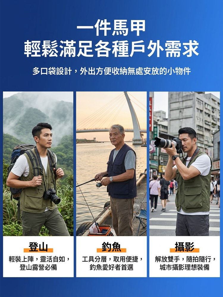 多口袋速乾透氣馬甲