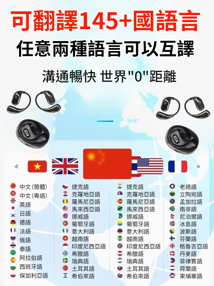 AI智慧翻譯矽膠掛耳藍牙耳機