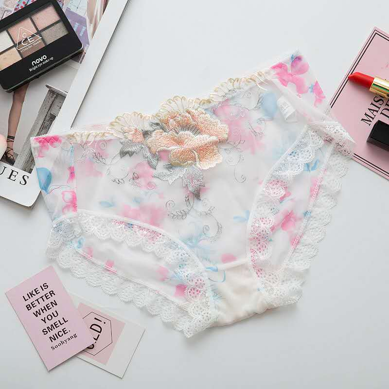 刺繡網紗低腰內褲