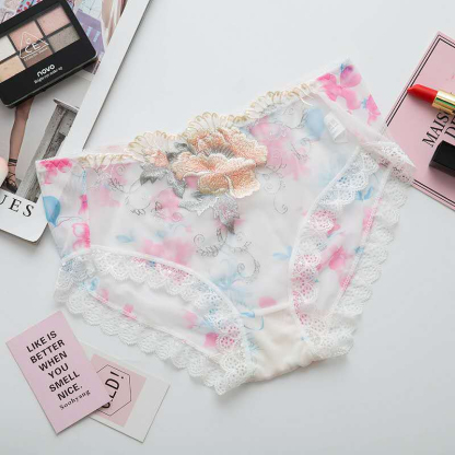 刺繡網紗低腰內褲