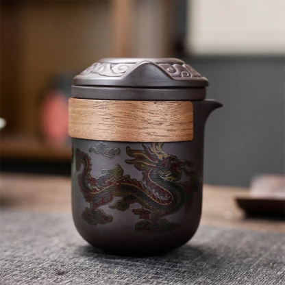 遇熱變色龍鳳呈祥紫砂旅行茶具