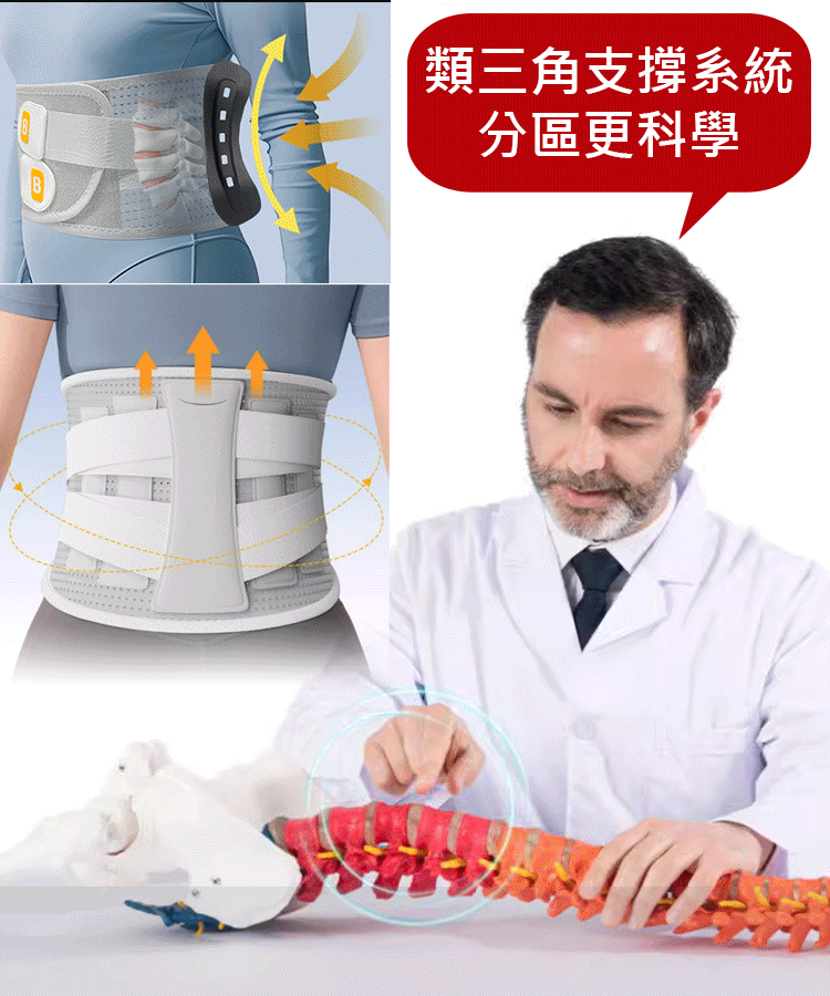 【加強型】久坐久站矯正護腰帶，人体仿生工学设计，多侧支撑你的腰部和腰肌，让你久坐不累腰