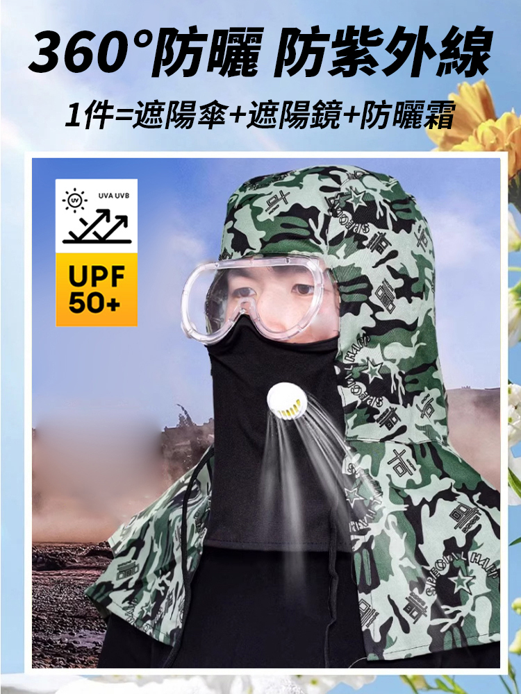 防塵耐磨透氣面罩披風帽，防塵防土，不管是戶外工作還是田園務農，必備