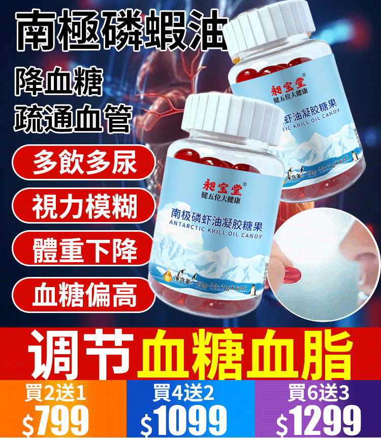 【心腦血管清道夫】進口純南極磷蝦油膠囊南極磷蝦油，純天然綠色健康，改善血管阻塞，淨化血管