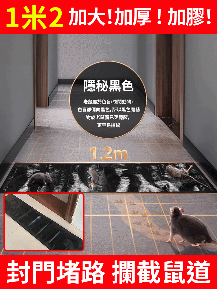 【1晚上抓1窩】超強力滅鼠魔毯，超大尺寸，可隨意剪裁放置地面等強力粘膠，滅絕老鼠
