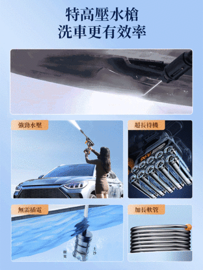 高壓洗車槍，無線高壓洗車槍，有水就能洗，不用花錢去洗車店了，水壓可調節