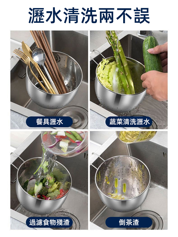 加厚不鏽鋼廚房水槽瀝水籃廚餘垃圾過濾網，廚房水槽神器，過濾食渣，放置海綿鋼絲球，多功能多用途