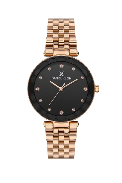 DANIEL KLEIN PREMIUM WOMEN GUN BLACK - SUNRAY DIAL WITH STONE WATCH