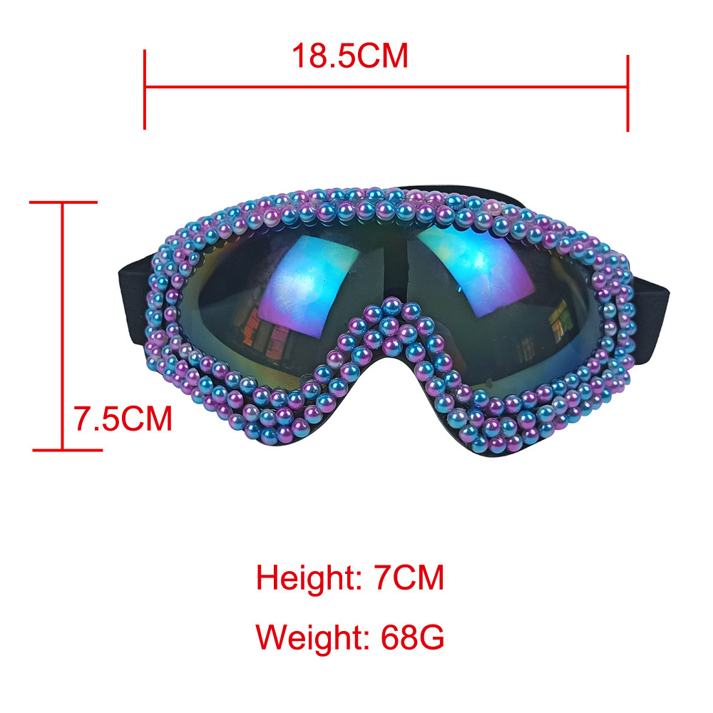 Pearl & Rhinestone Goggles Burning Man Festival Eyewear, Rave Accessories, Iridescent Lens Steampunk Glasses