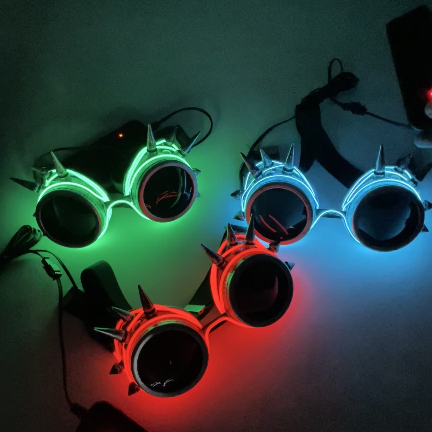 LED Steampunk Goggles with Spikes Retro Windproof Eyewear for Burning Man, Cosplay, Rave & Festival Outfits