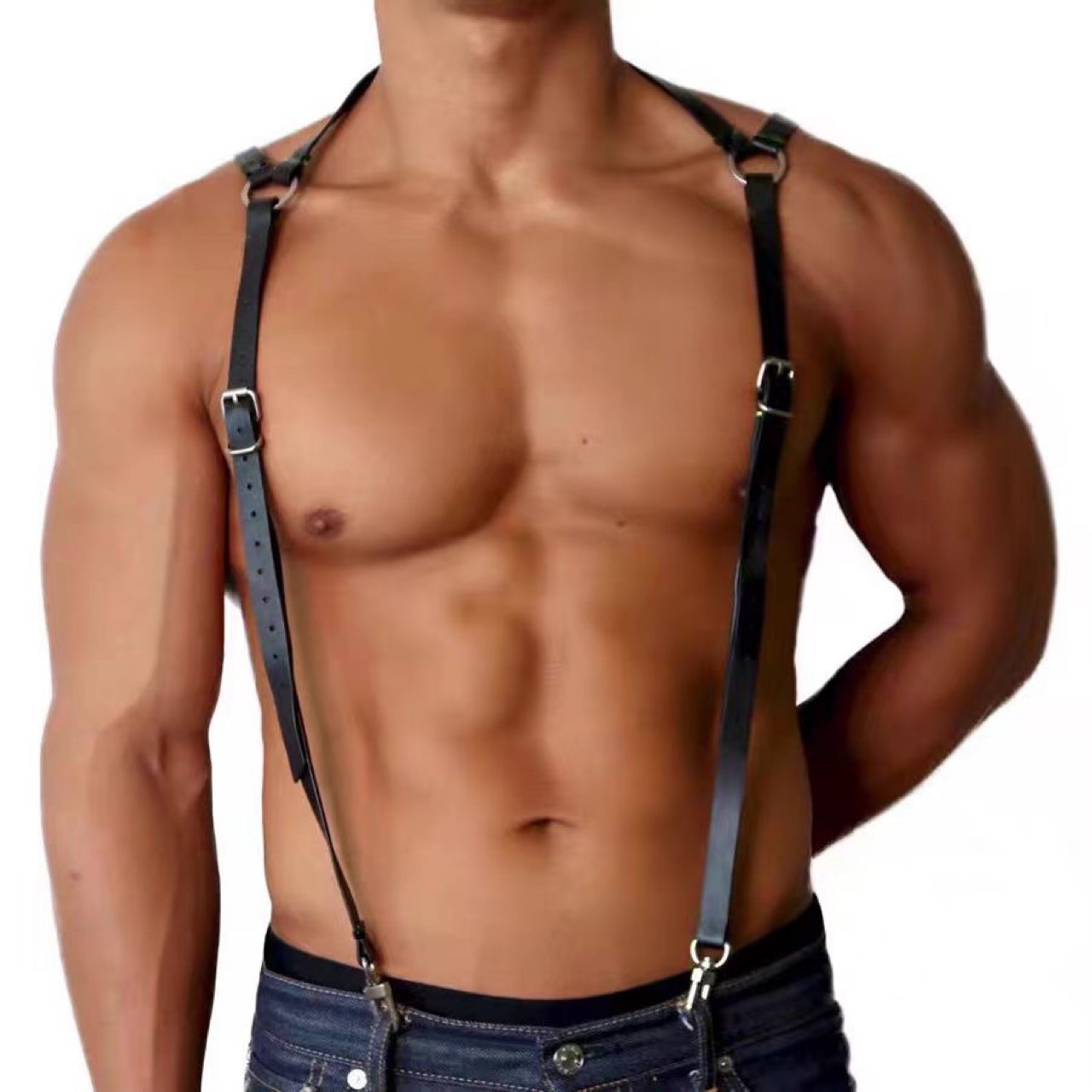 Men’s Fashion Bonded Harness PU Leather Chest Strap Vest