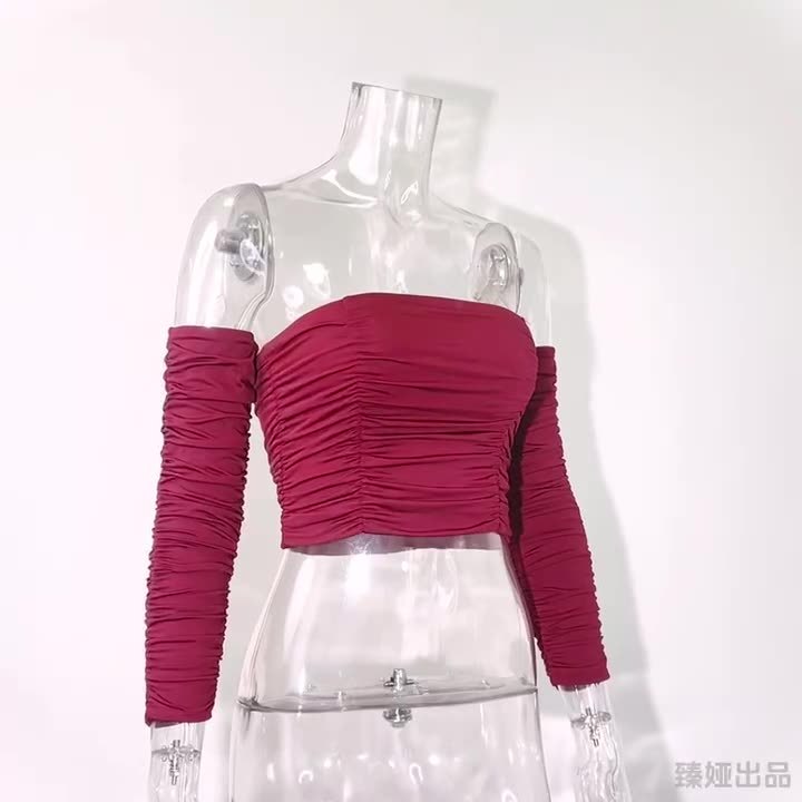 Women's Off Shoulder Sexy Pullover Top Detachable Raglan Sleeve Design Sizes XS-L Elegant Solid Color Slim Fit Blouse for Summer