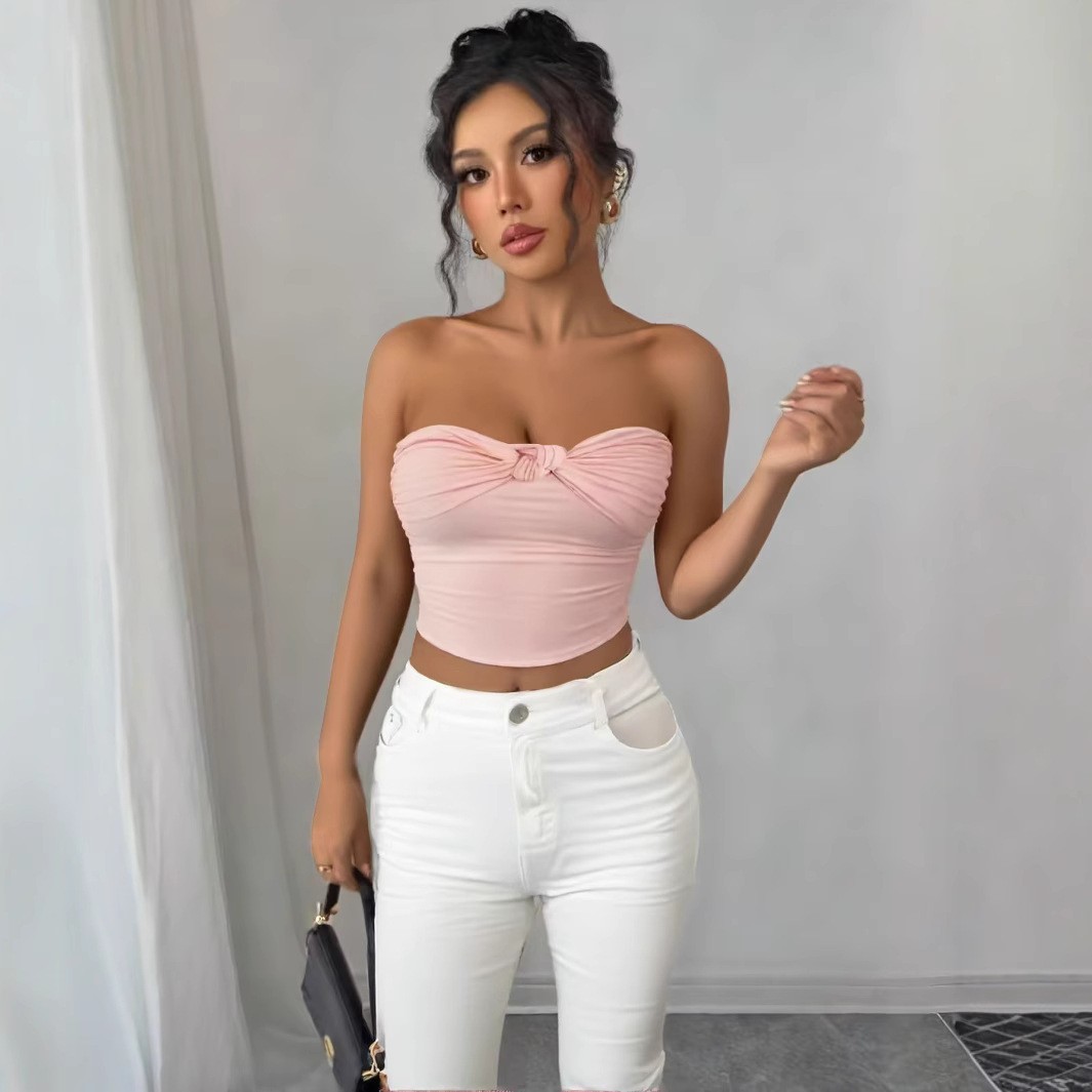 Elegant Strapless Crop Tube Top Summer Bodycon Push-Up Bustier for Women