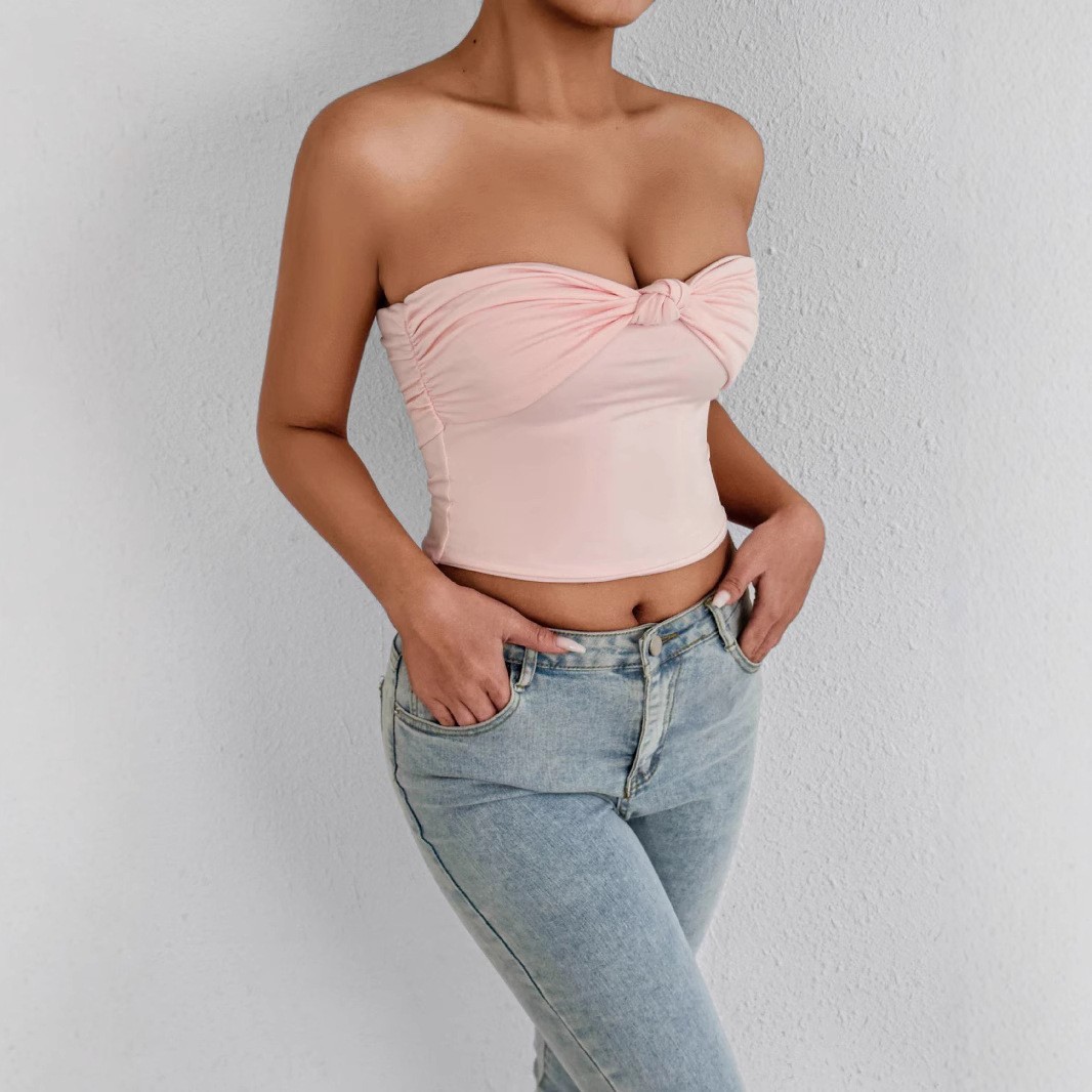 Elegant Strapless Crop Tube Top Summer Bodycon Push-Up Bustier for Women