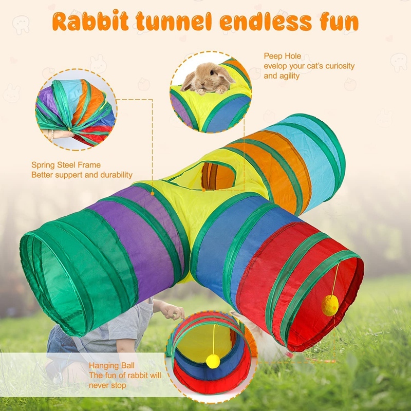 Rainbow Cat Tunnel Toy for Indoor Running Fun for Cats Foldable Play Tube with Peek Hole & Hanging Ball for Kittens, Puppies, and Rabbits
