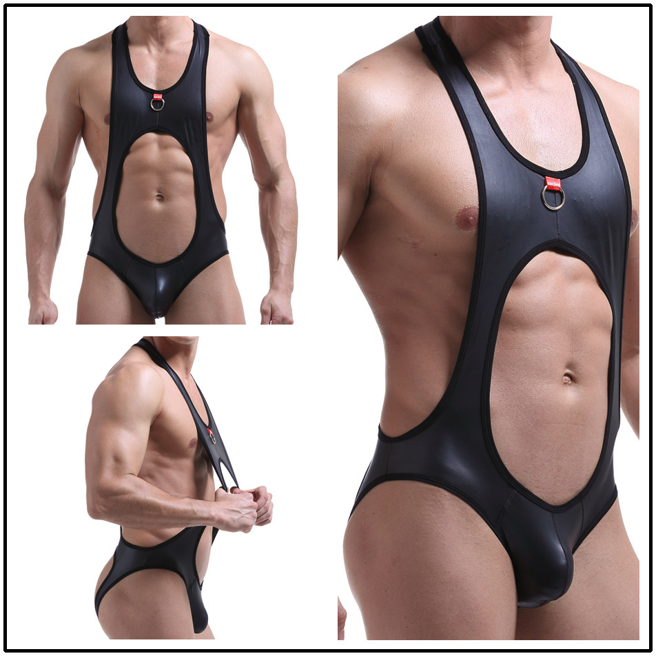 Men’s Contoured Pouch Bodysuit Sleek Thong Style with Shoulder Straps