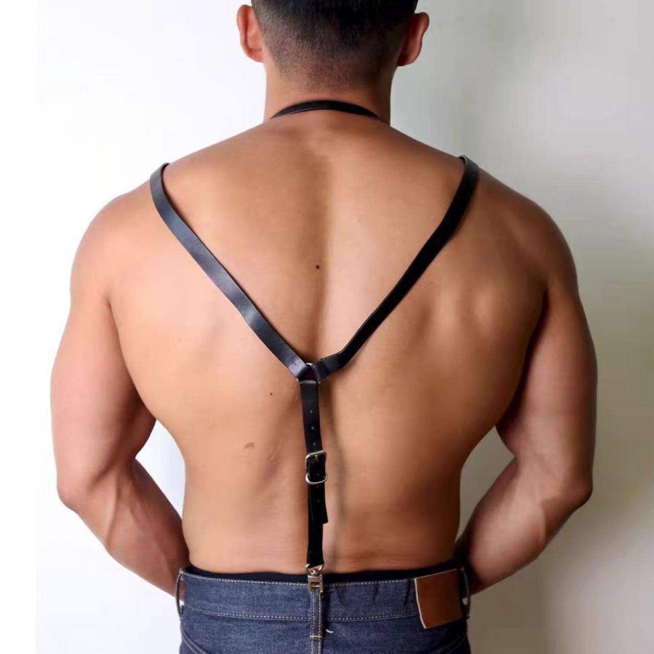 Men’s Fashion Bonded Harness PU Leather Chest Strap Vest