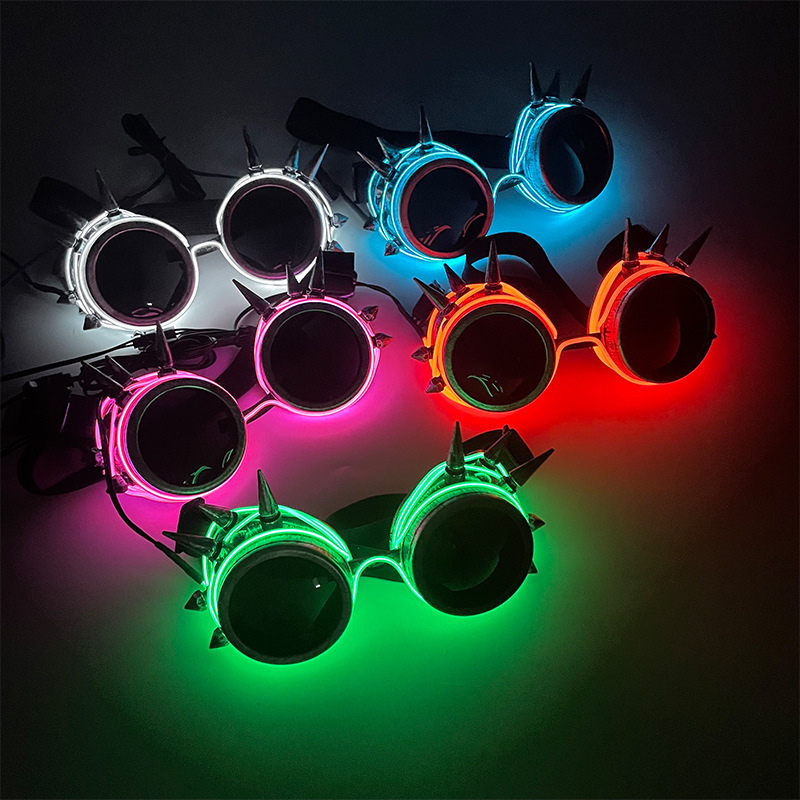 LED Steampunk Goggles with Spikes Retro Windproof Eyewear for Burning Man, Cosplay, Rave & Festival Outfits