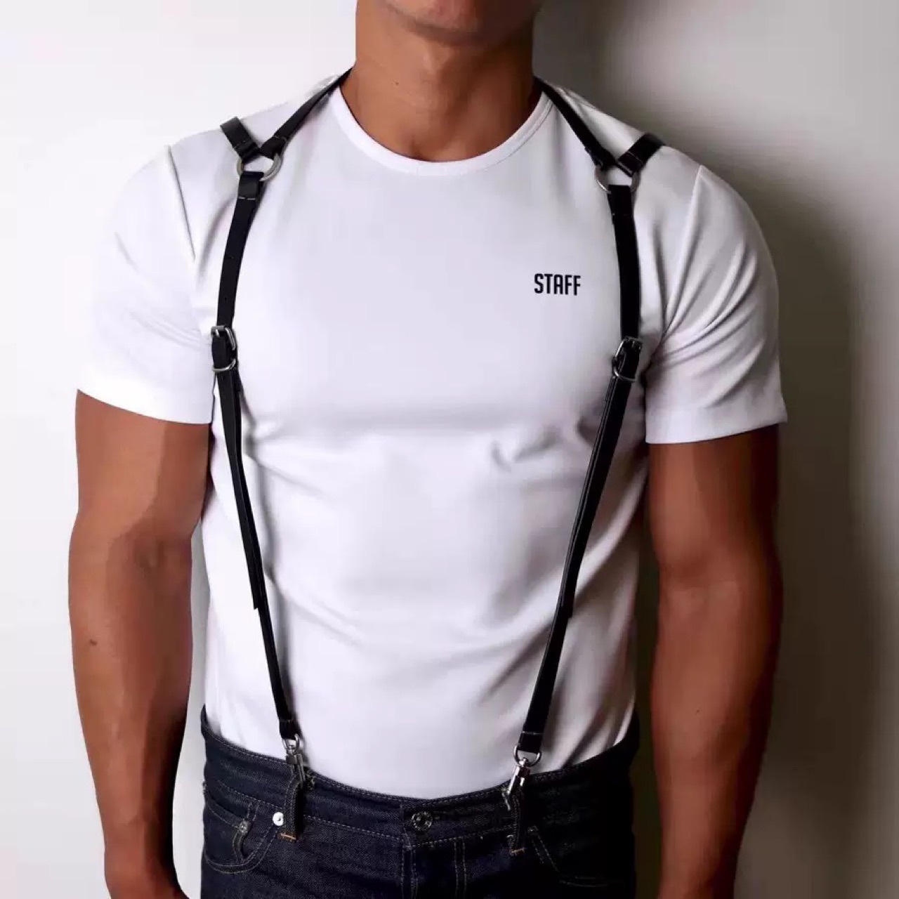 Men’s Fashion Bonded Harness PU Leather Chest Strap Vest