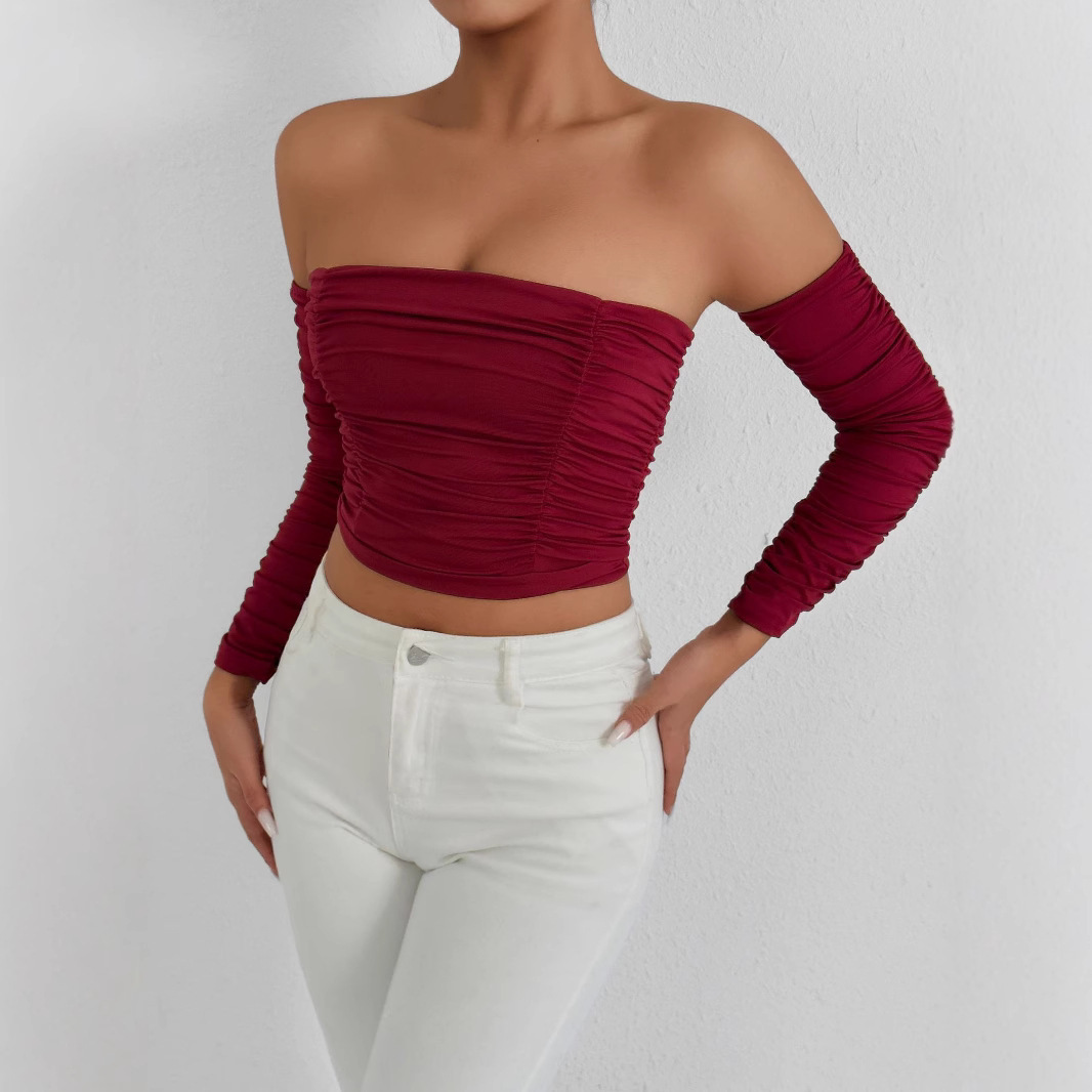 Women's Off Shoulder Sexy Pullover Top Detachable Raglan Sleeve Design Sizes XS-L Elegant Solid Color Slim Fit Blouse for Summer