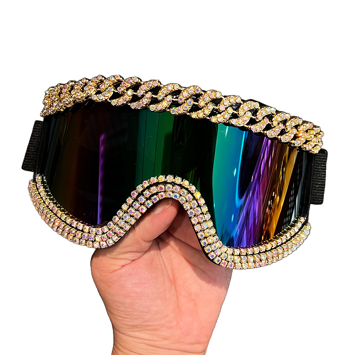Luxury Rhinestone Dustproof Goggles Oversized Protective Festival & Ski Eyewear with Foam Padding and Silicone Seal
