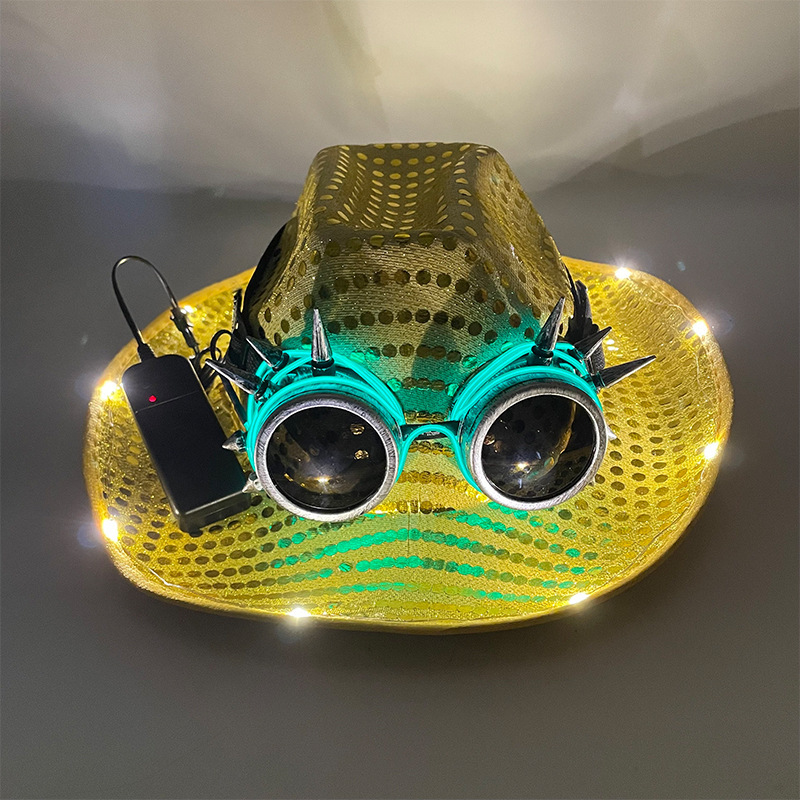 LED Steampunk Goggles with Spikes Retro Windproof Eyewear for Burning Man, Cosplay, Rave & Festival Outfits