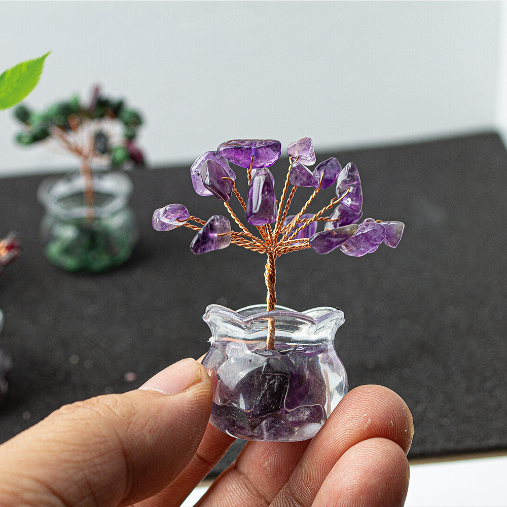 Natural Crystal Tree Ornament Handmade Gemstone Wealth Tree Turn Bad Luck into Good Luck Tree with Citrine, Rose Quartz, Amethyst & More Feng Shui Decor for Luck, Love, and Energy Balance