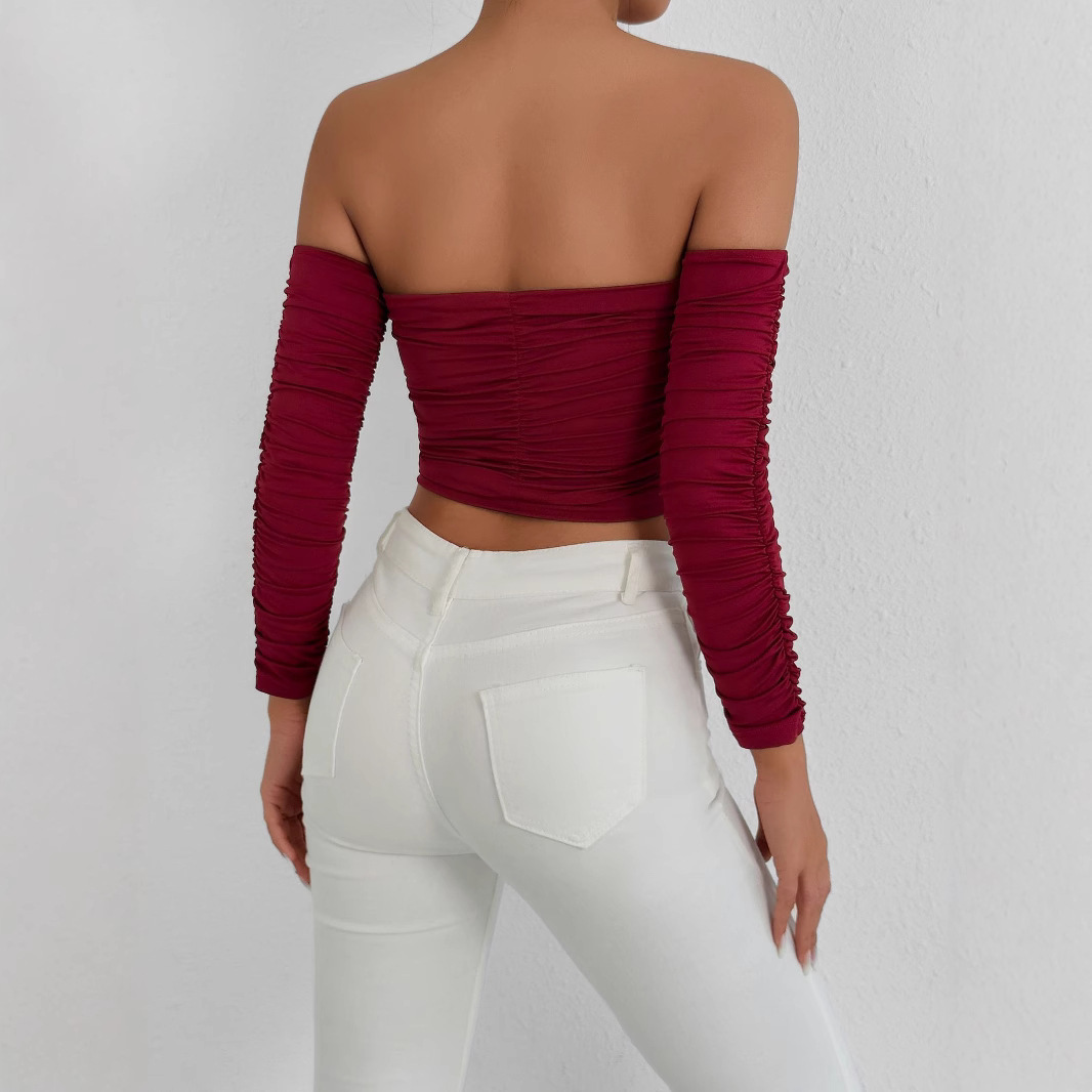 Women's Off Shoulder Sexy Pullover Top Detachable Raglan Sleeve Design Sizes XS-L Elegant Solid Color Slim Fit Blouse for Summer