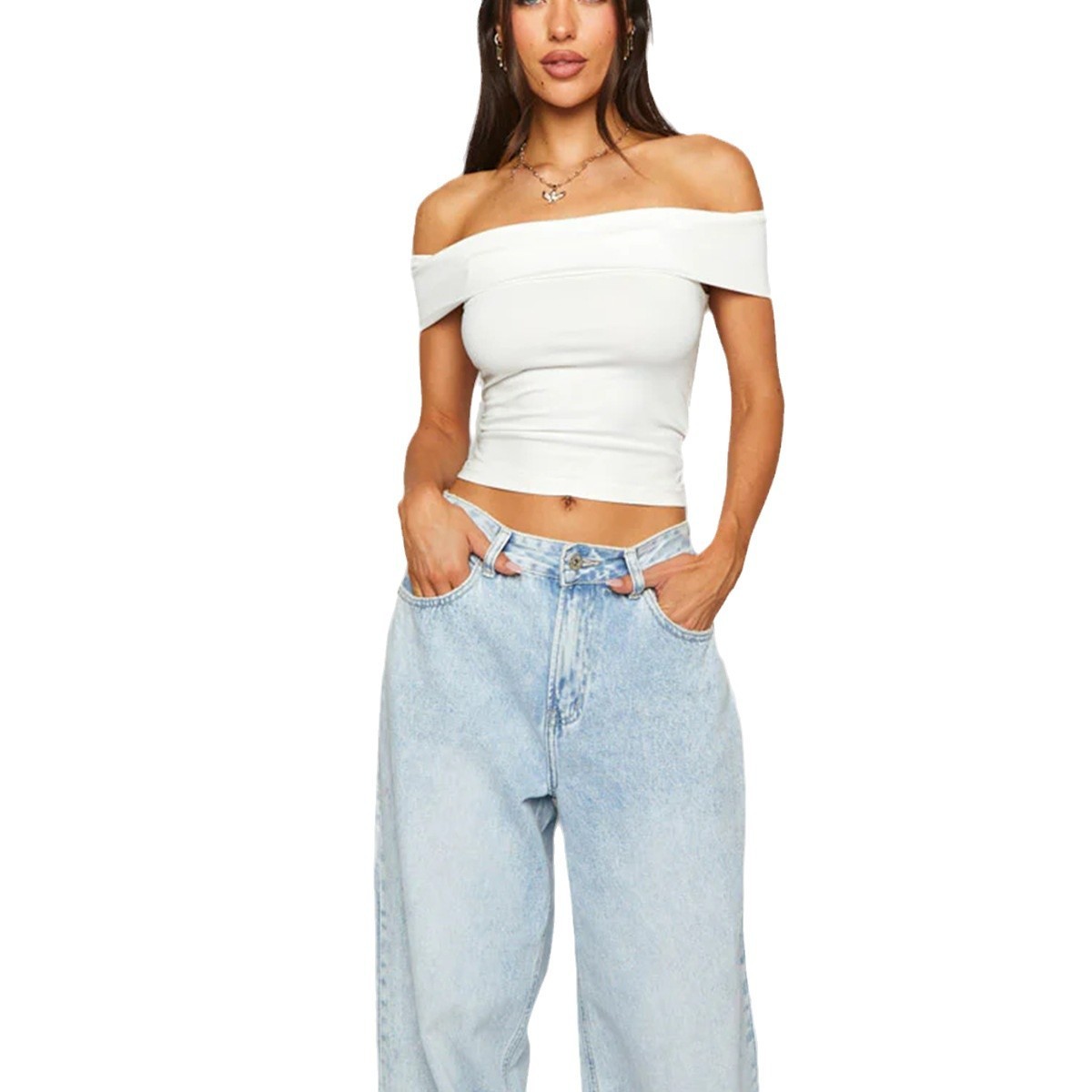 2025 Summer Off Shoulder T-Shirt Sizes XS-L Short Sleeve Raglan Crop Top
