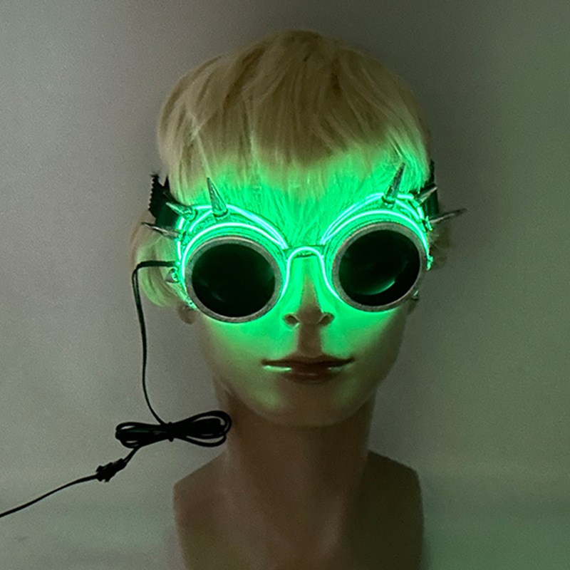 LED Steampunk Goggles with Spikes Retro Windproof Eyewear for Burning Man, Cosplay, Rave & Festival Outfits