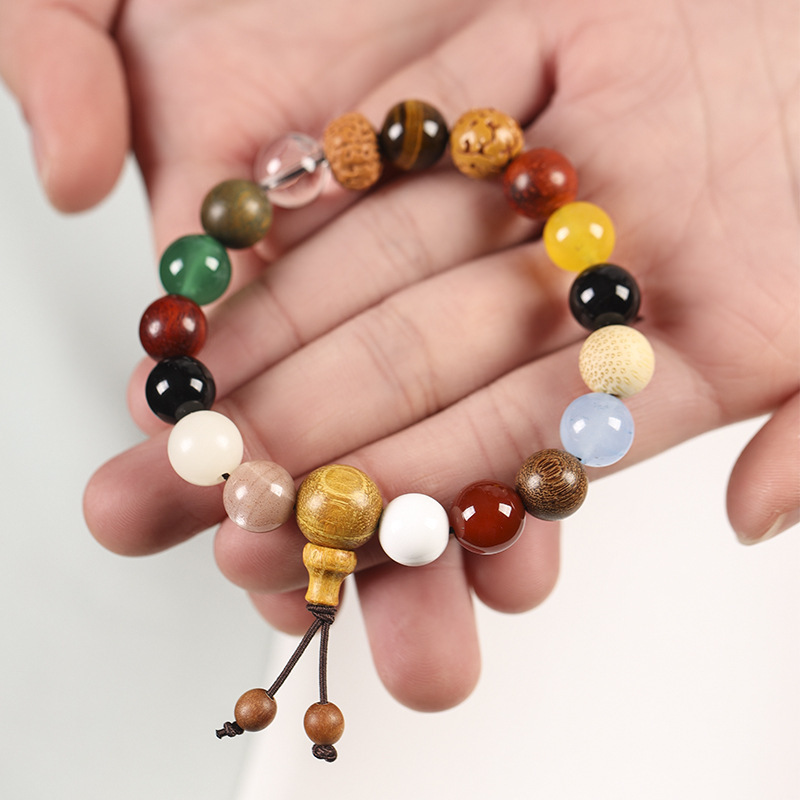 18-Bead Healing Crystal Bracelet Colorful Vintage Chinese Style Lucky