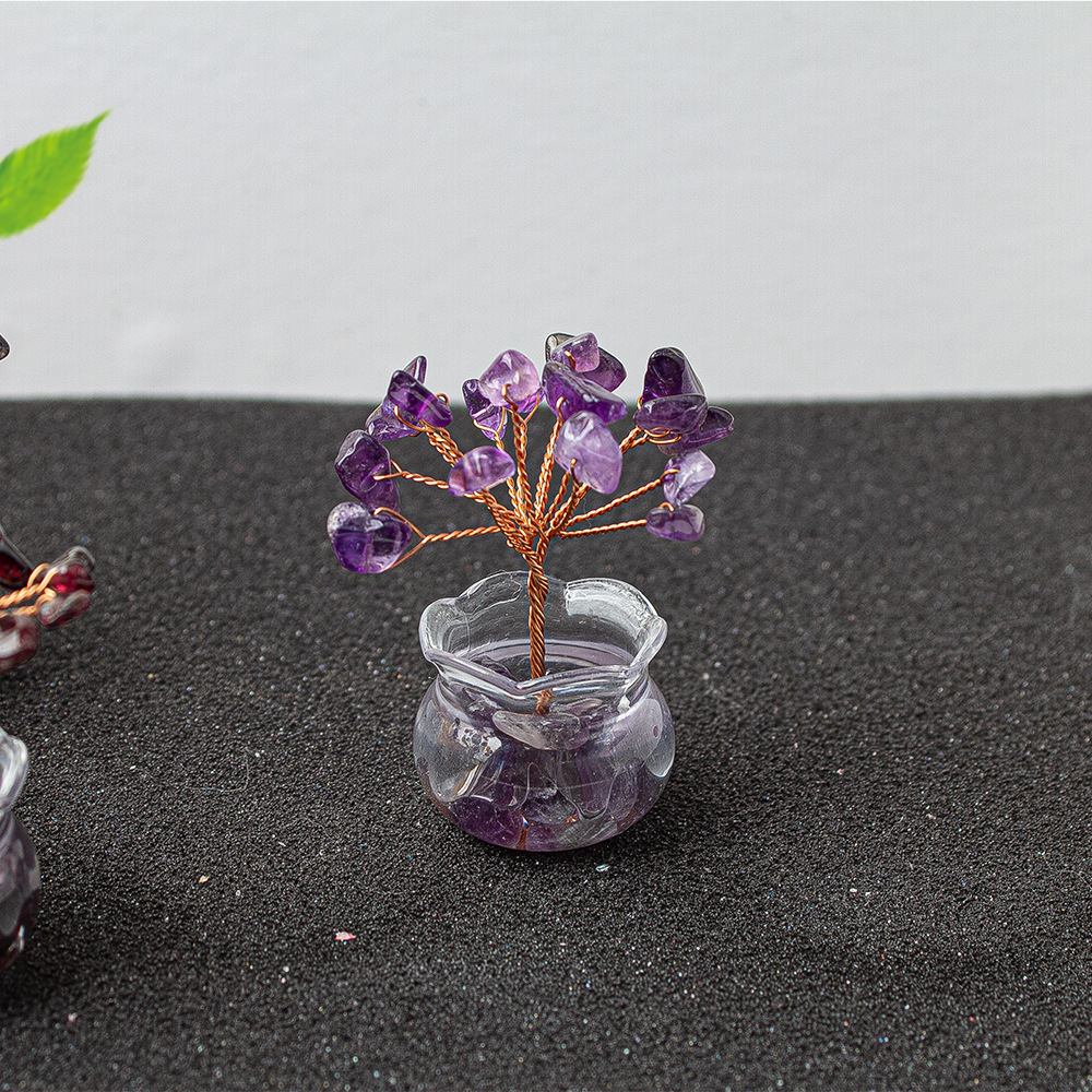 Natural Crystal Tree Ornament Handmade Gemstone Wealth Tree Turn Bad Luck into Good Luck Tree with Citrine, Rose Quartz, Amethyst & More Feng Shui Decor for Luck, Love, and Energy Balance