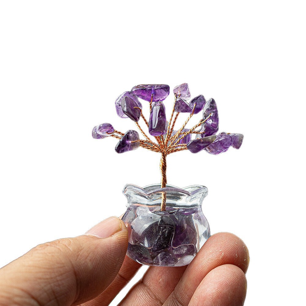 Natural Crystal Tree Ornament Handmade Gemstone Wealth Tree Turn Bad Luck into Good Luck Tree with Citrine, Rose Quartz, Amethyst & More Feng Shui Decor for Luck, Love, and Energy Balance