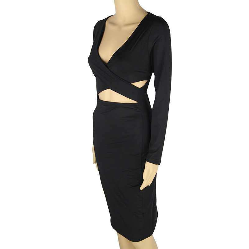 2025 Cutout Bodycon Club Midi Dress Sizes S-L Long Sleeve Sexy Slim Fit Night Out Look