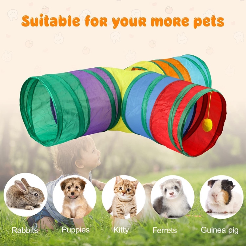 Rainbow Cat Tunnel Toy for Indoor Running Fun for Cats Foldable Play Tube with Peek Hole & Hanging Ball for Kittens, Puppies, and Rabbits