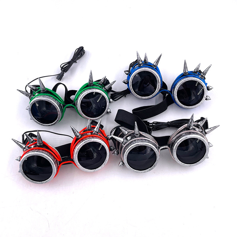 LED Steampunk Goggles with Spikes Retro Windproof Eyewear for Burning Man, Cosplay, Rave & Festival Outfits