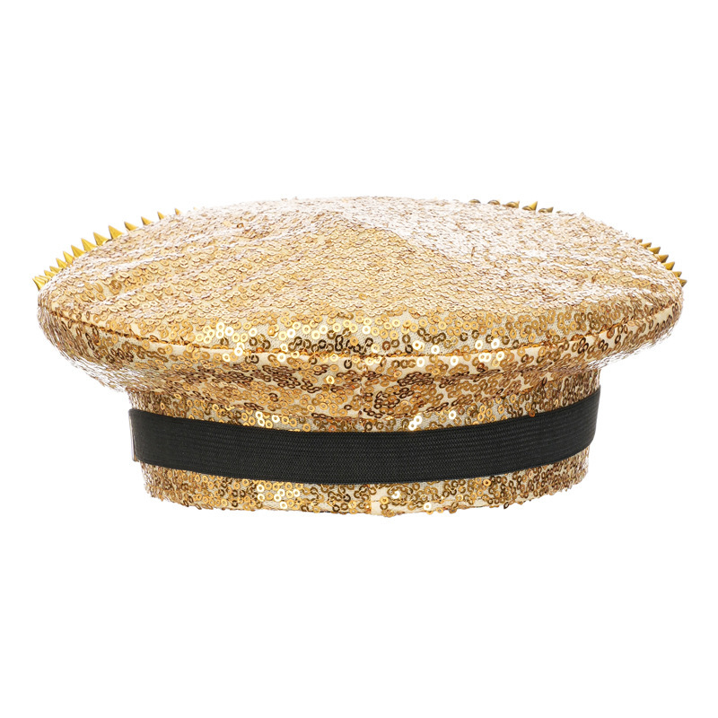 Sequin Festival Captain Hat Handmade Rhinestone Visor Cap for Burning Man, Bachelorette Parties, and Stage Performances (Gold / Silver / White)