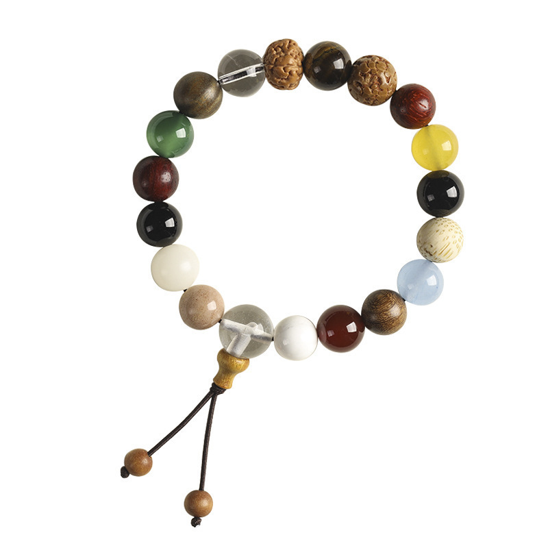 18-Bead Healing Crystal Bracelet Colorful Vintage Lucky Charm for Meditation,Famous Protection Charm from Lingyin Temple, Anxiety Relief & Holiday Gift for Couples