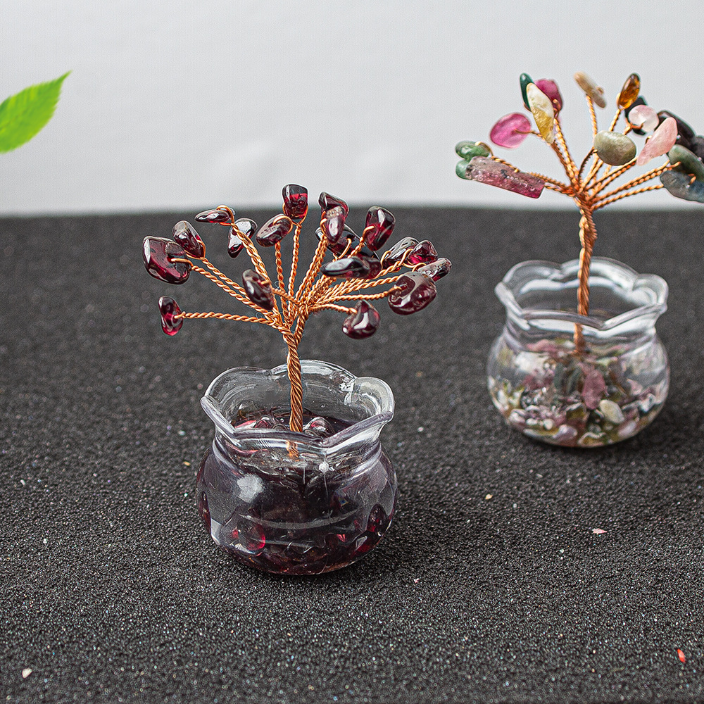 Natural Crystal Tree Ornament Handmade Gemstone Wealth Tree Turn Bad Luck into Good Luck Tree with Citrine, Rose Quartz, Amethyst & More Feng Shui Decor for Luck, Love, and Energy Balance