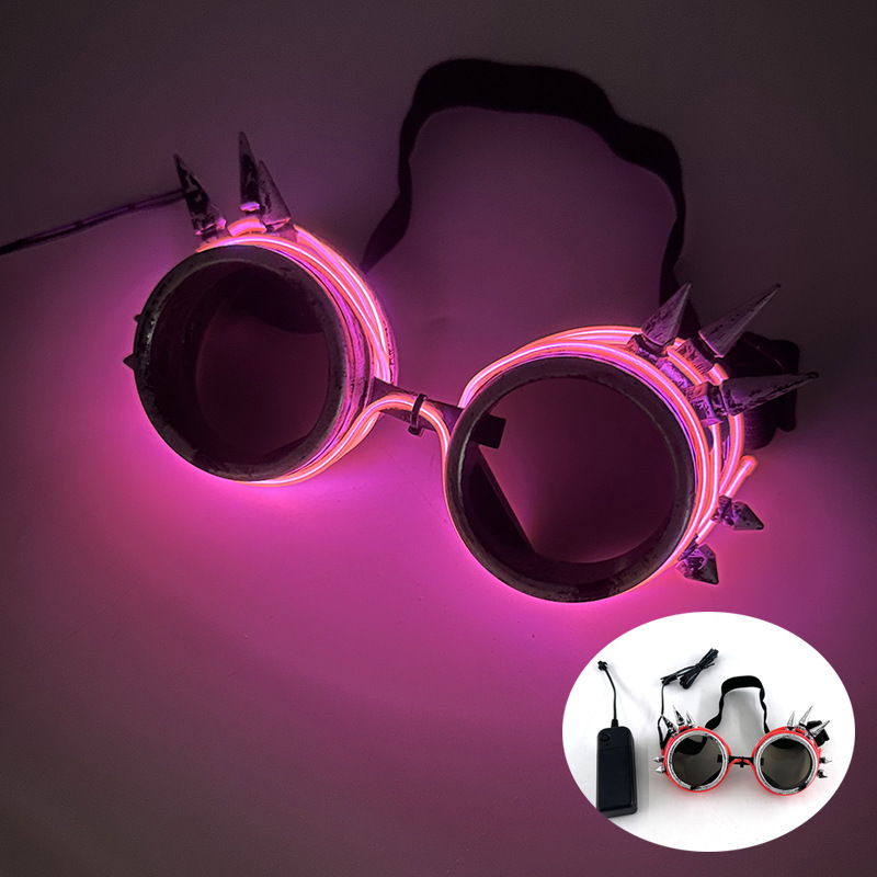 LED Steampunk Goggles with Spikes Retro Windproof Eyewear for Burning Man, Cosplay, Rave & Festival Outfits