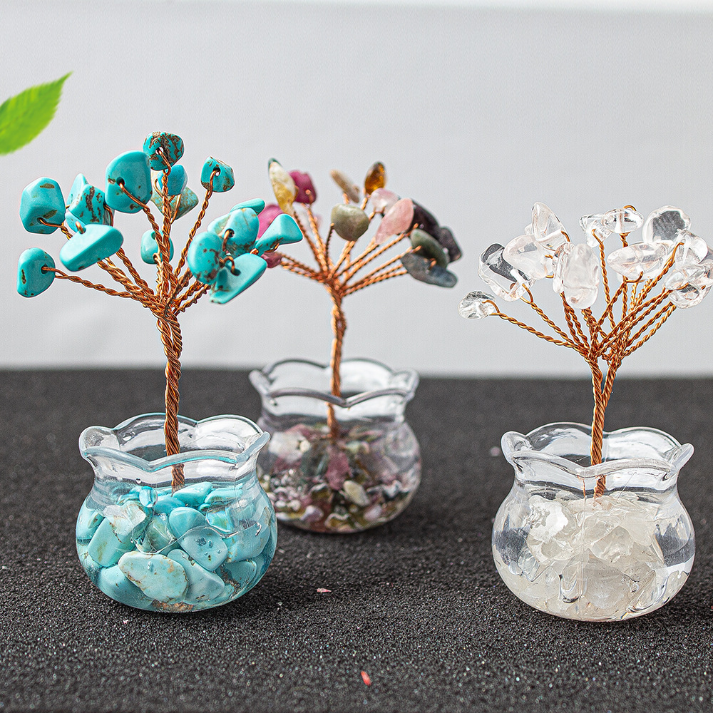 Natural Crystal Tree Ornament Handmade Gemstone Wealth Tree Turn Bad Luck into Good Luck Tree with Citrine, Rose Quartz, Amethyst & More Feng Shui Decor for Luck, Love, and Energy Balance