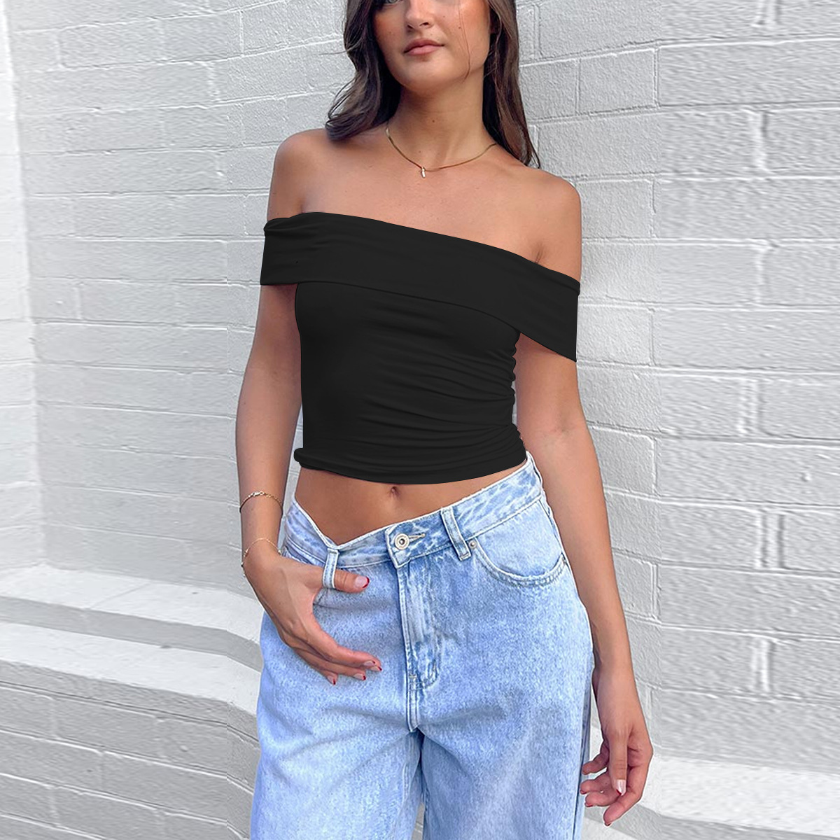 2025 Summer Off Shoulder T-Shirt Sizes XS-L Short Sleeve Raglan Crop Top
