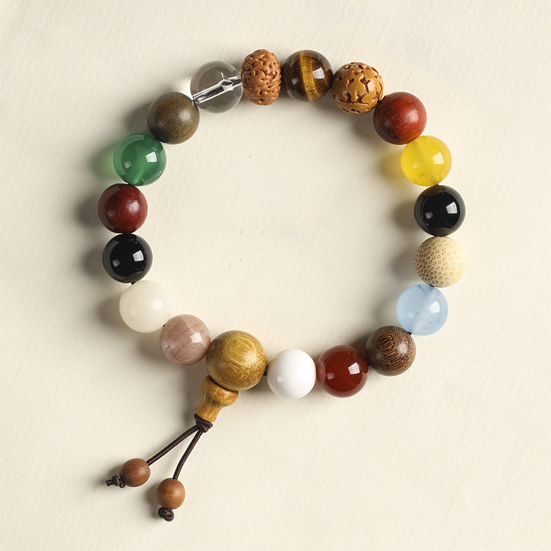 18-Bead Healing Crystal Bracelet Colorful Vintage Lucky Charm for Meditation,Famous Protection Charm from Lingyin Temple, Anxiety Relief & Holiday Gift for Couples