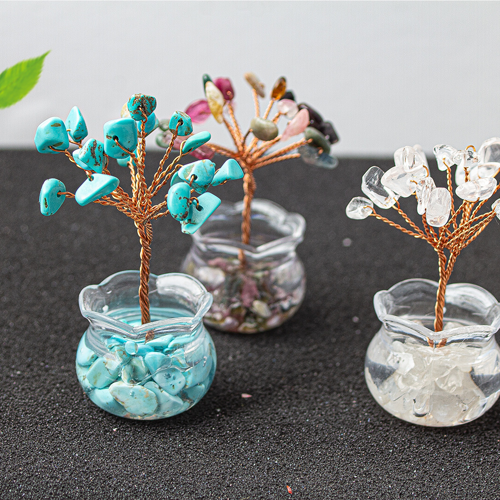 Natural Crystal Tree Ornament Handmade Gemstone Wealth Tree Turn Bad Luck into Good Luck Tree with Citrine, Rose Quartz, Amethyst & More Feng Shui Decor for Luck, Love, and Energy Balance